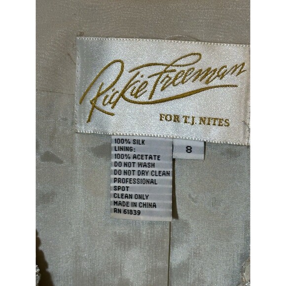 Rickie Freeman for Tj Nites Blazer Wm Sz 8 Clear Iridescent Seed Bead 100% Silk - Picture 2 of 10